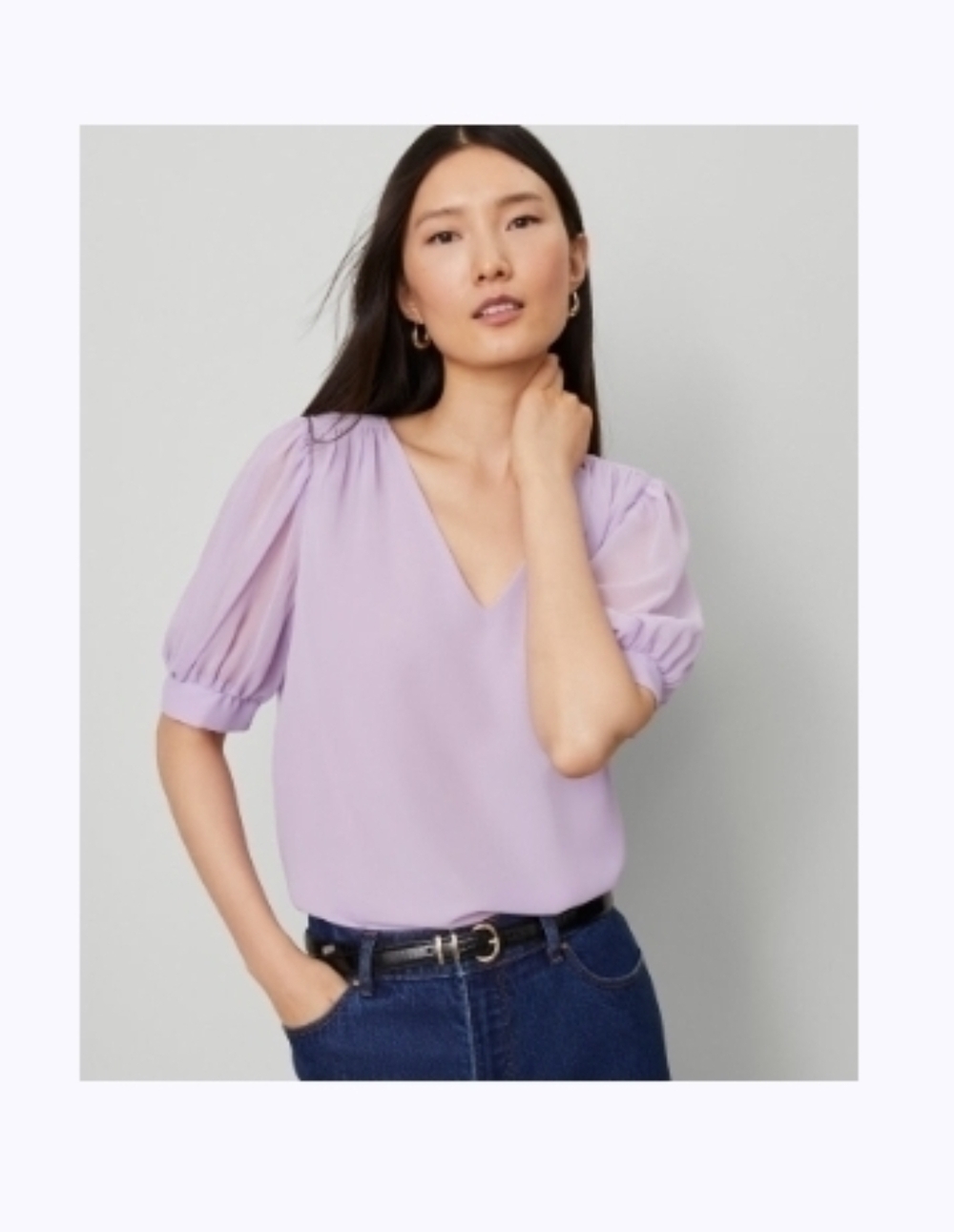 Ann Taylor Lavender Puff Sleeve V-Neck Blouse